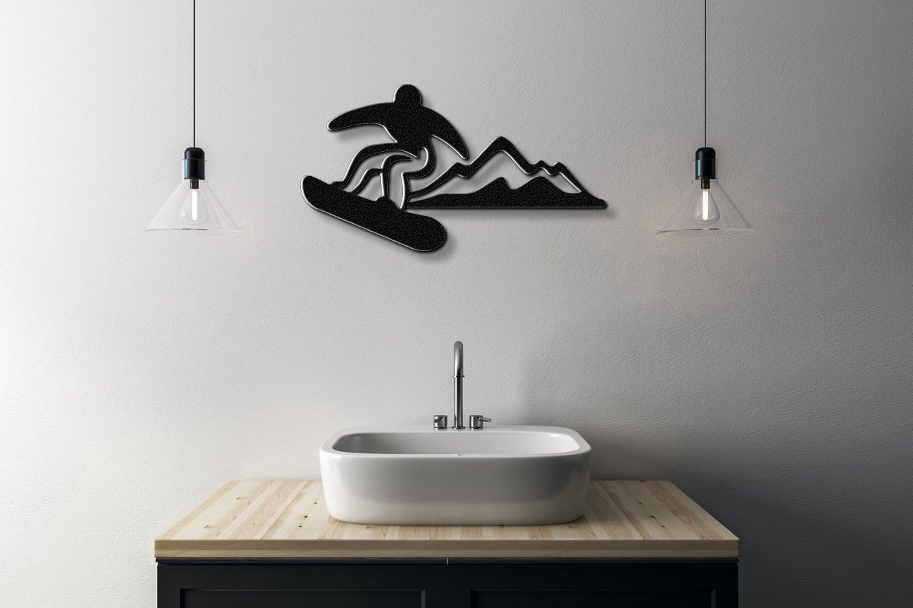 Snowboarder with Mountains Metal Wall Art