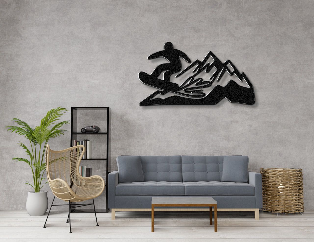 Snowboarder with Mountains Metal Wall Art