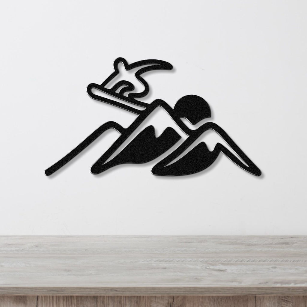 Snowboarder with Mountains Metal Wall Art