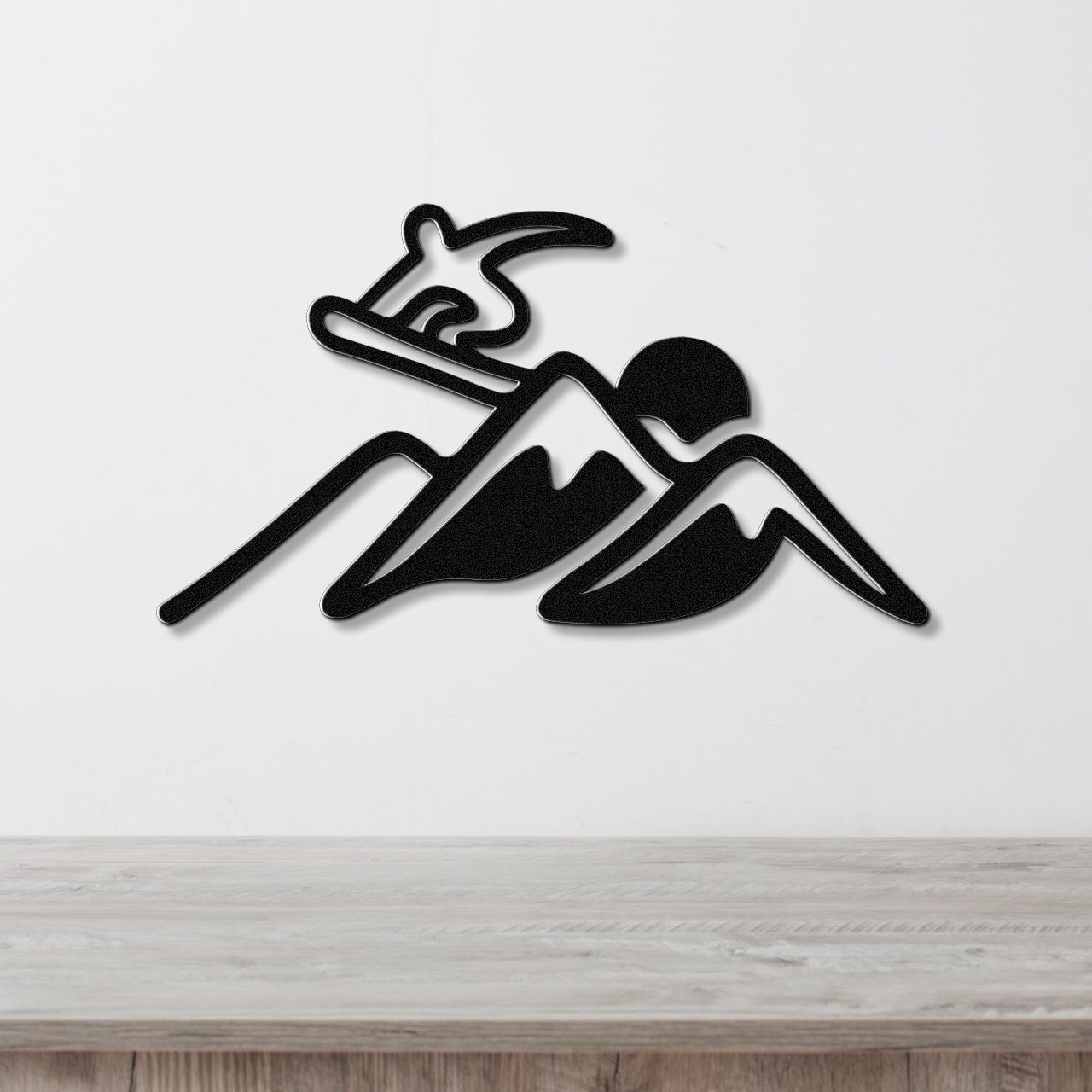 Snowboarder with Mountains Metal Wall Art