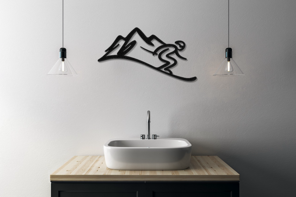 Skier and Mountain Metal Wall Art