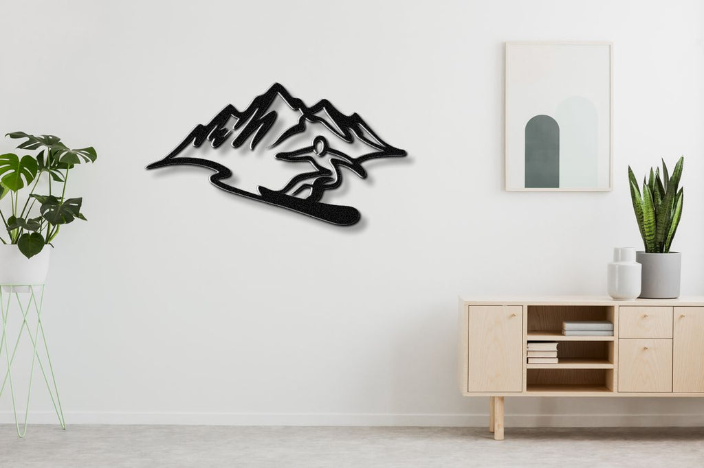 Snowboarder with Mountains Metal Wall Art