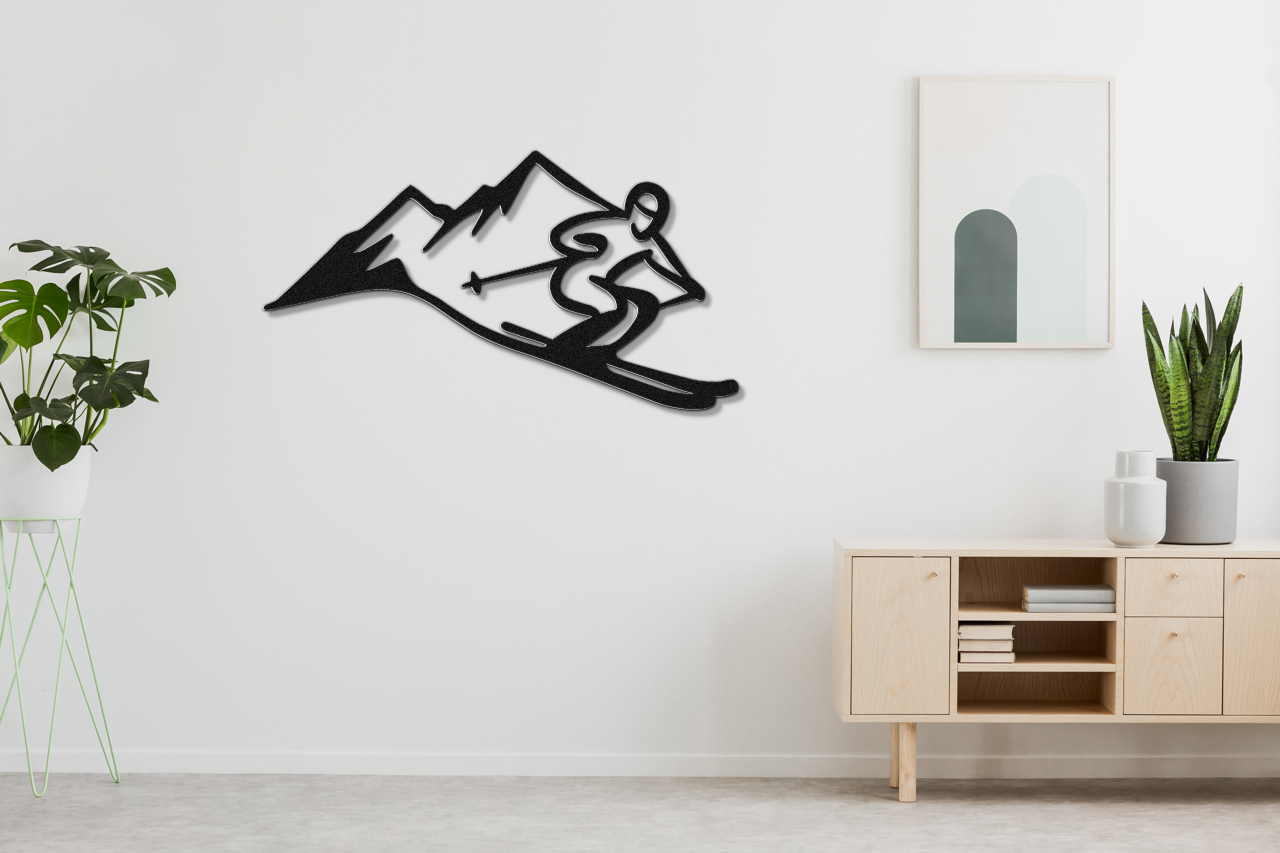 Skier and Mountain Metal Wall Art
