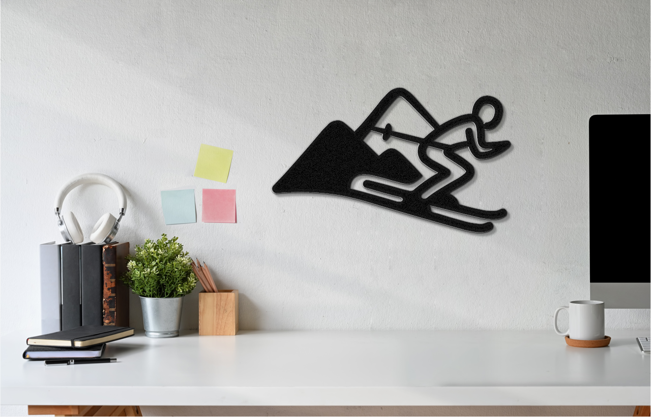 Skier and Mountain Metal Wall Art