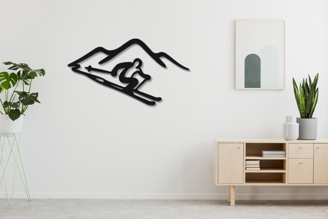 Skier and Mountain Metal Wall Art