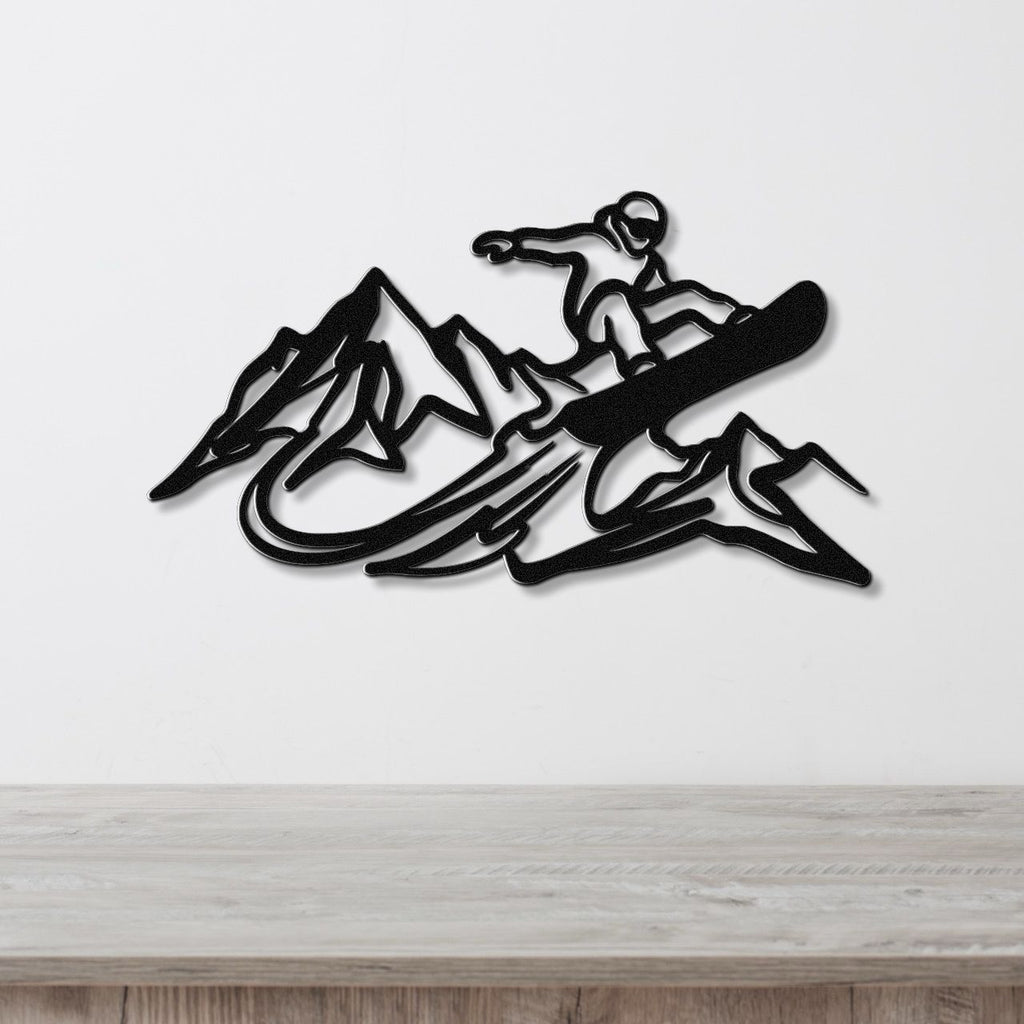 Snowboarder with Mountains Metal Wall Art