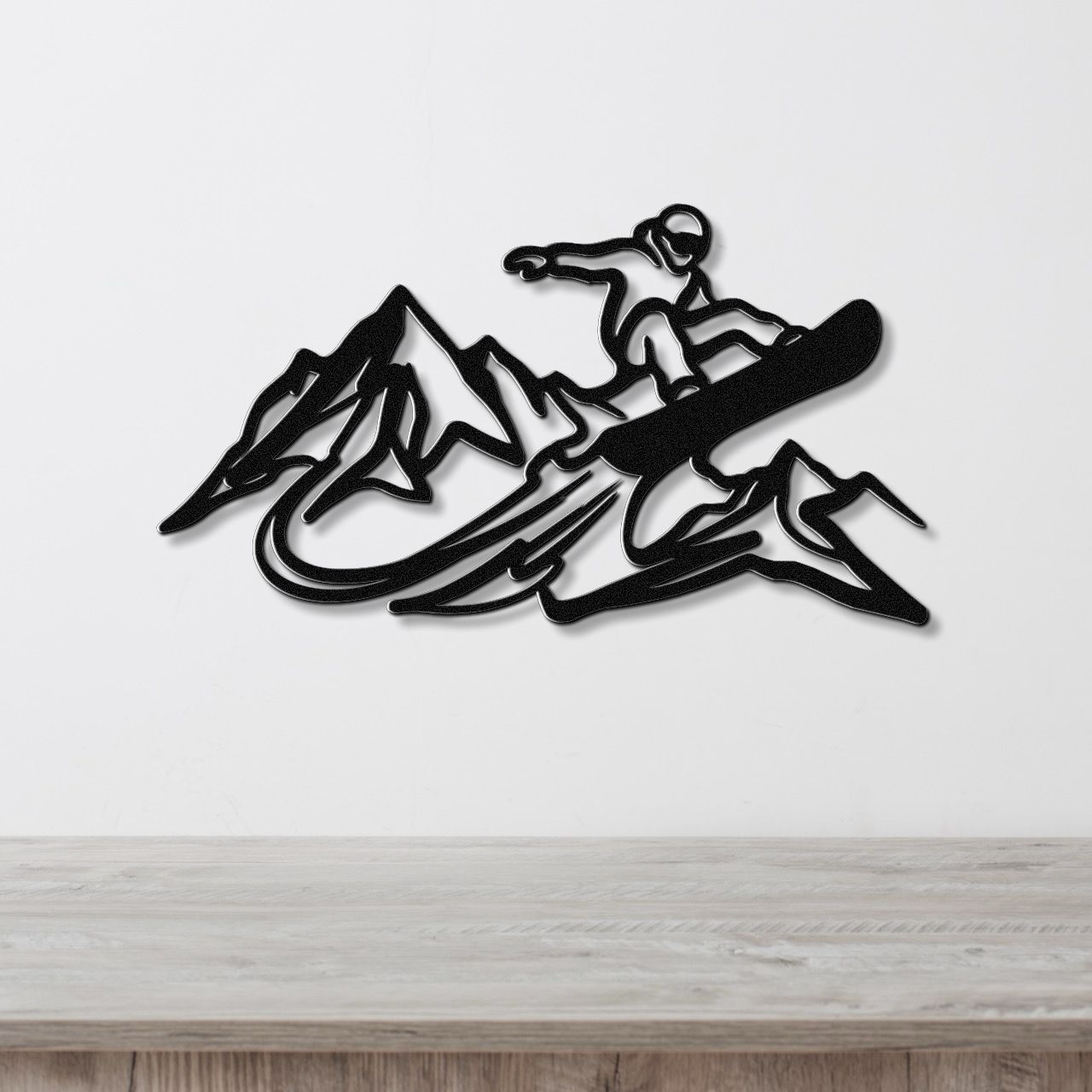 Snowboarder with Mountains Metal Wall Art