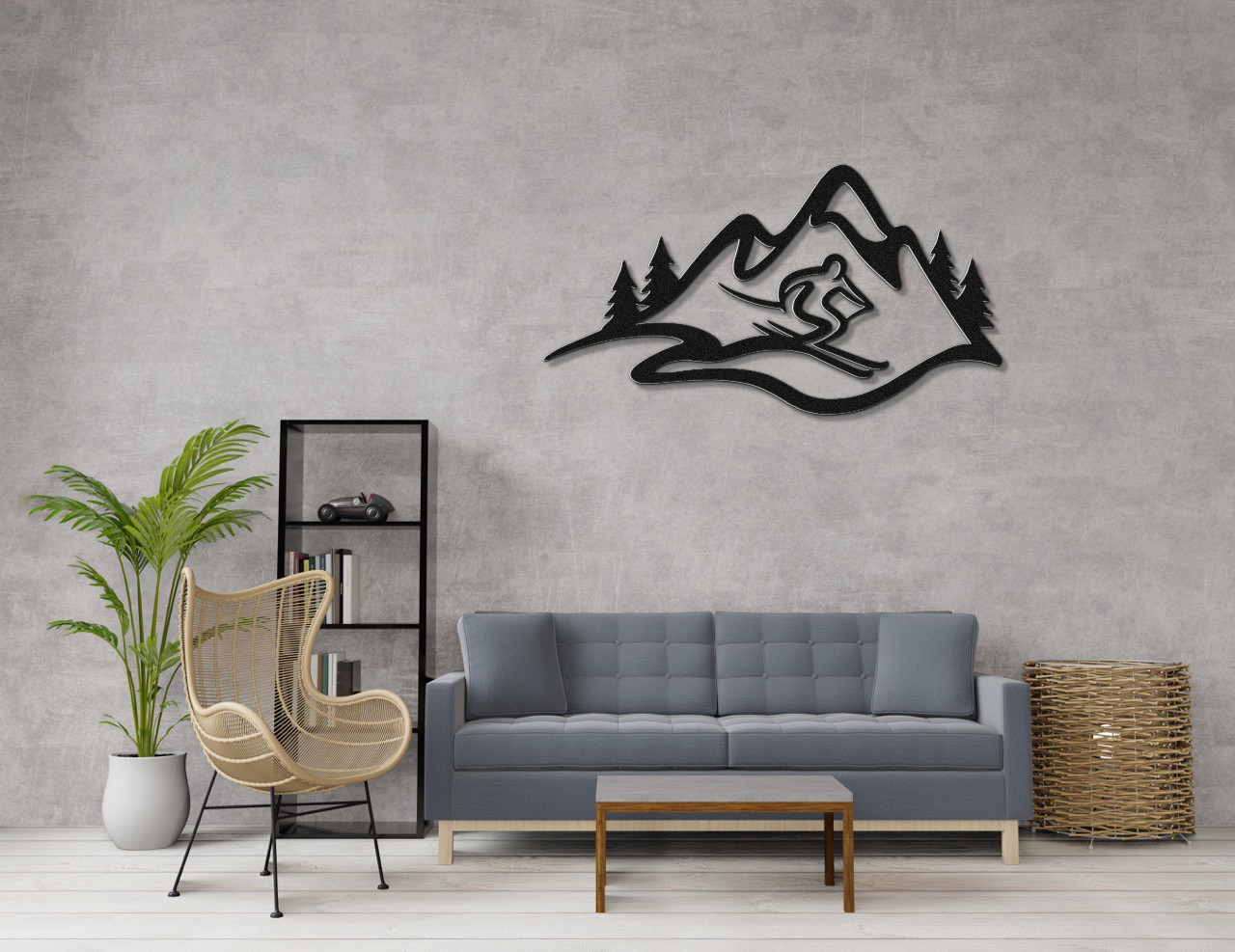 Skier and Mountain Metal Wall Art