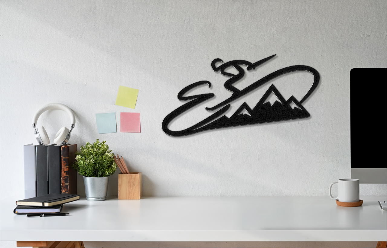 Skier and Mountain Metal Wall Art