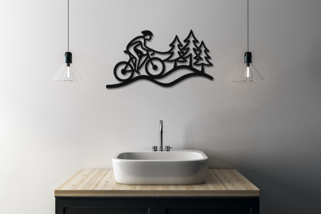 Cycling in the Pines Metal Wall Art