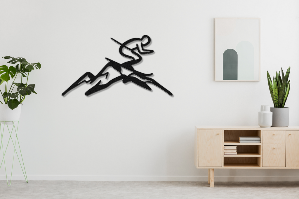 Skier and Mountain Metal Wall Art