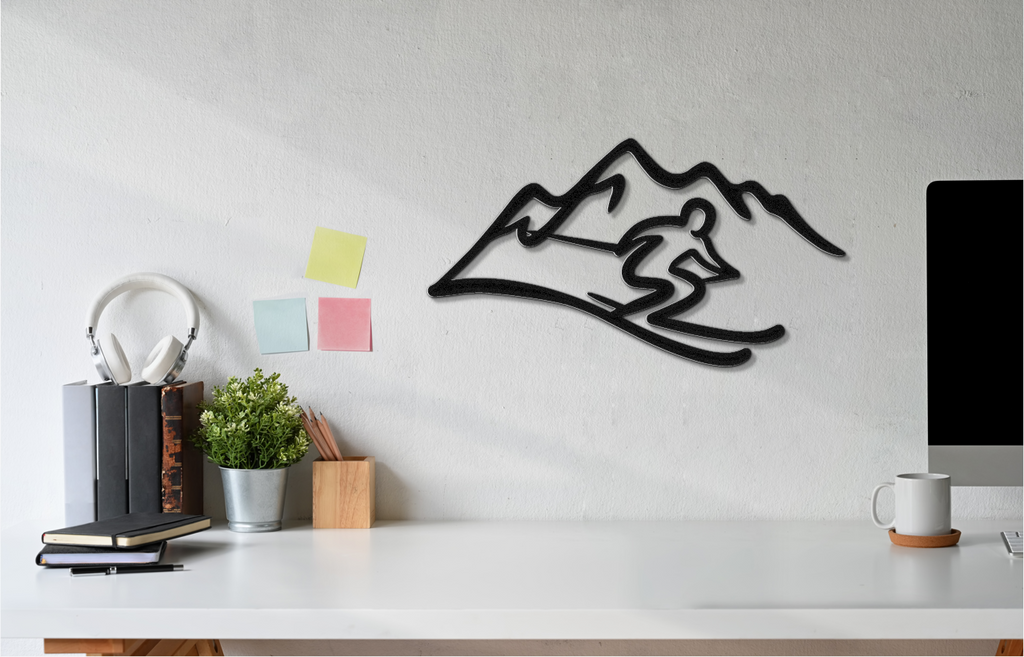 Skier and Mountain Metal Wall Art