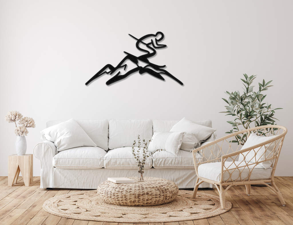 Skier and Mountain Metal Wall Art
