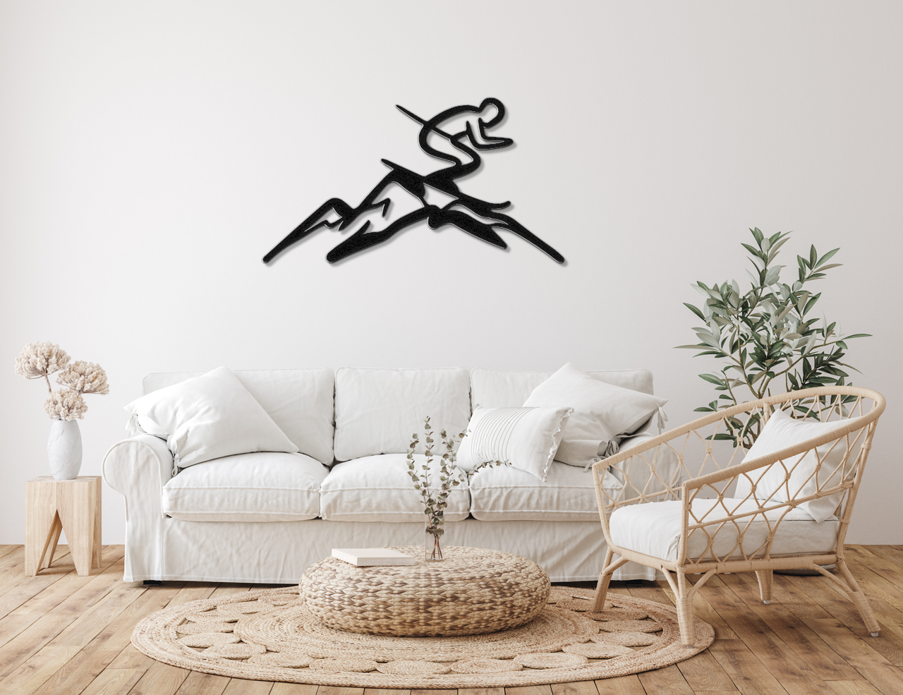 Skier and Mountain Metal Wall Art