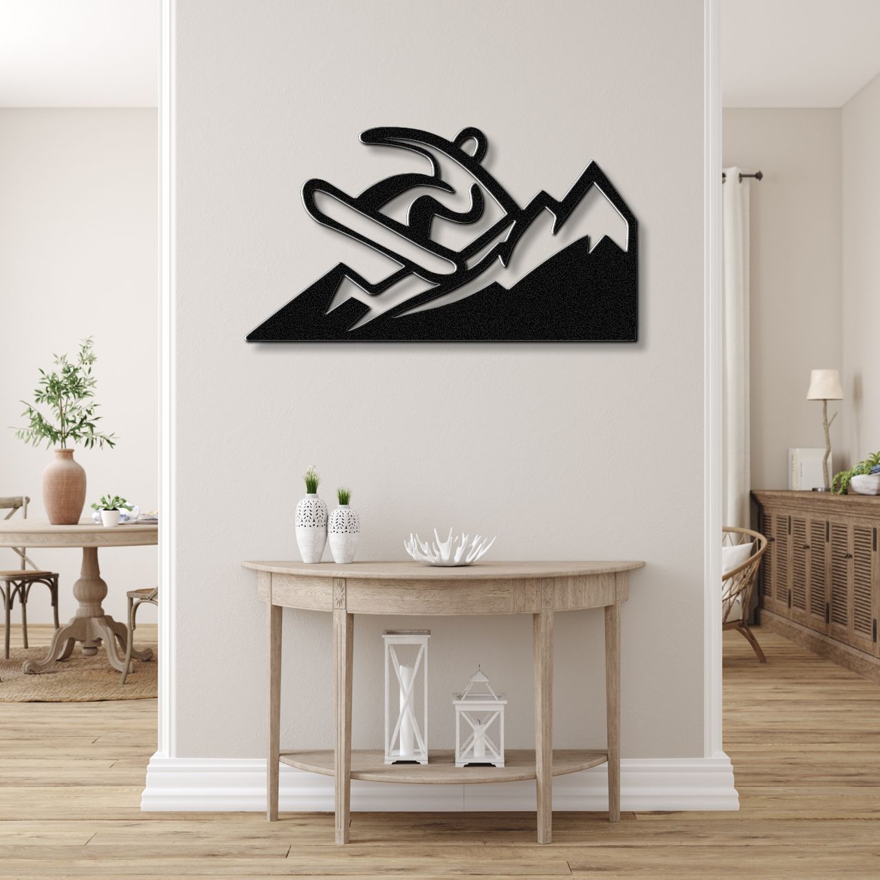 Snowboarder with Mountains Metal Wall Art