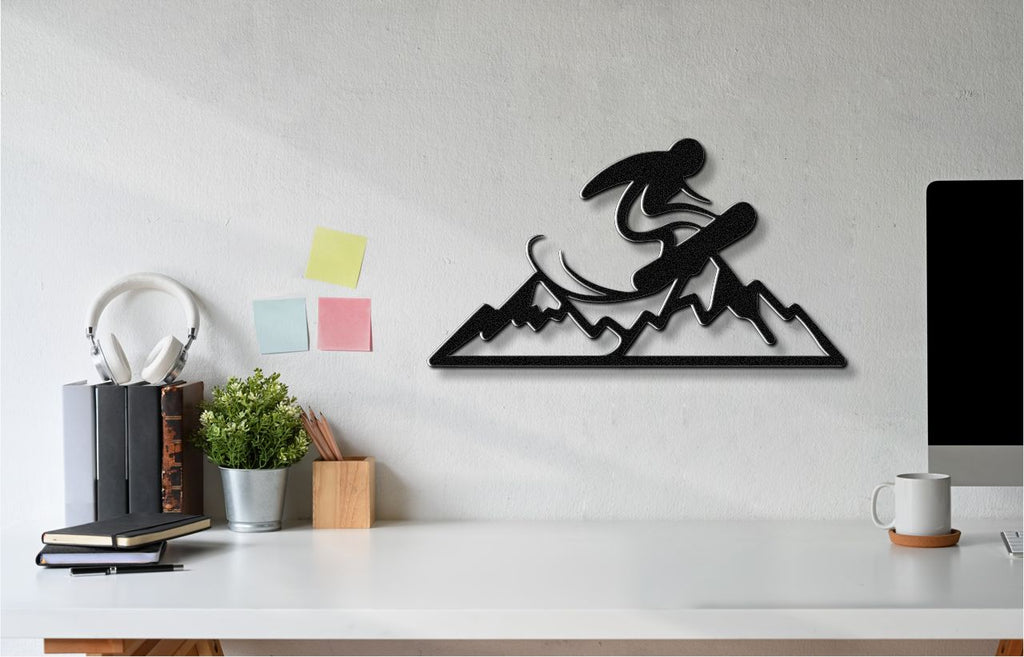Snowboarder with Mountains Metal Wall Art