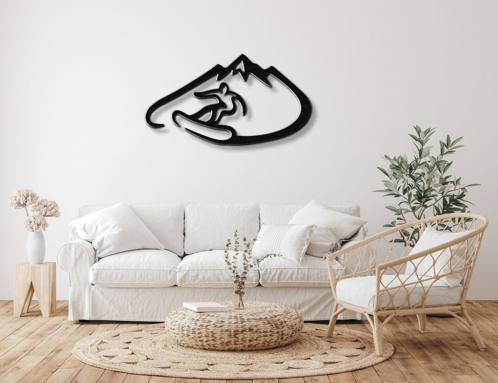 Snowboarder with Mountains Metal Wall Art