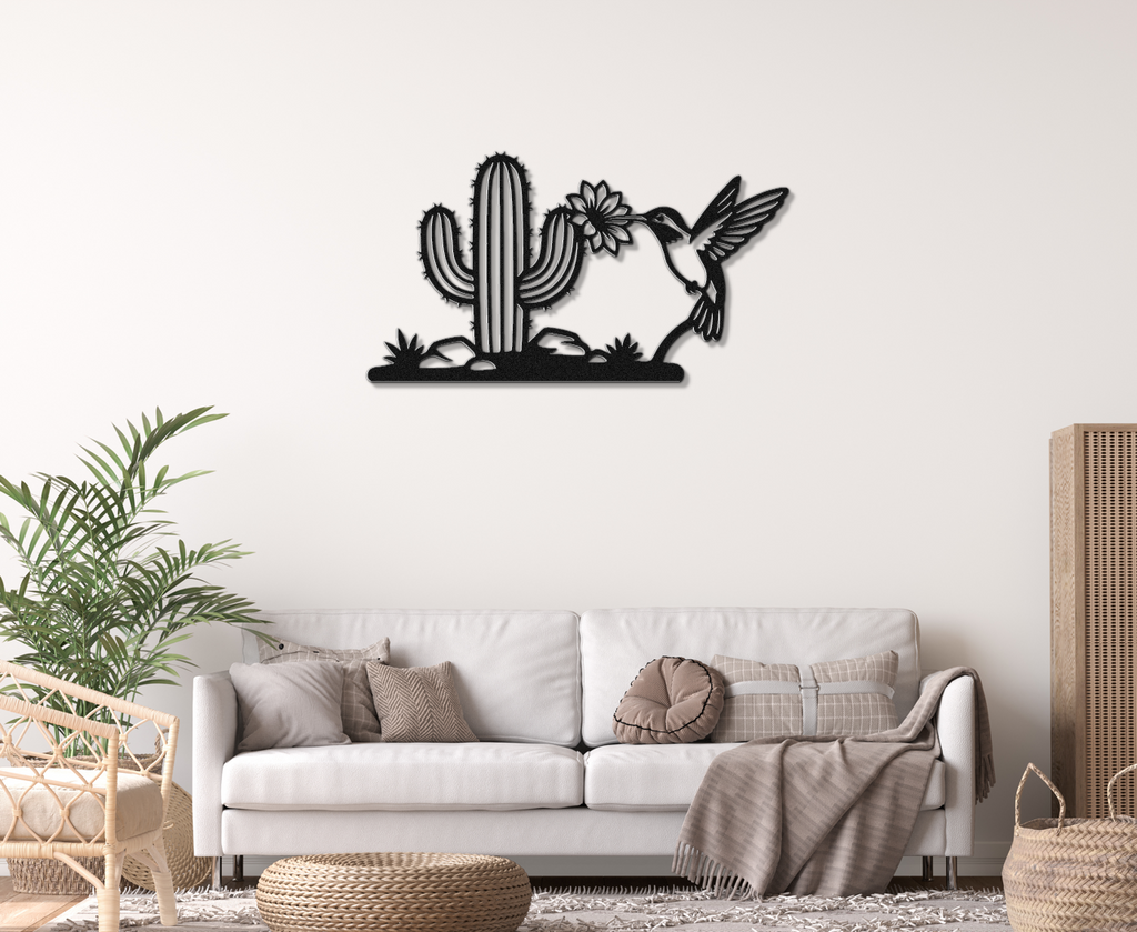 Hummingbird and Saguaro Metal Wall Art