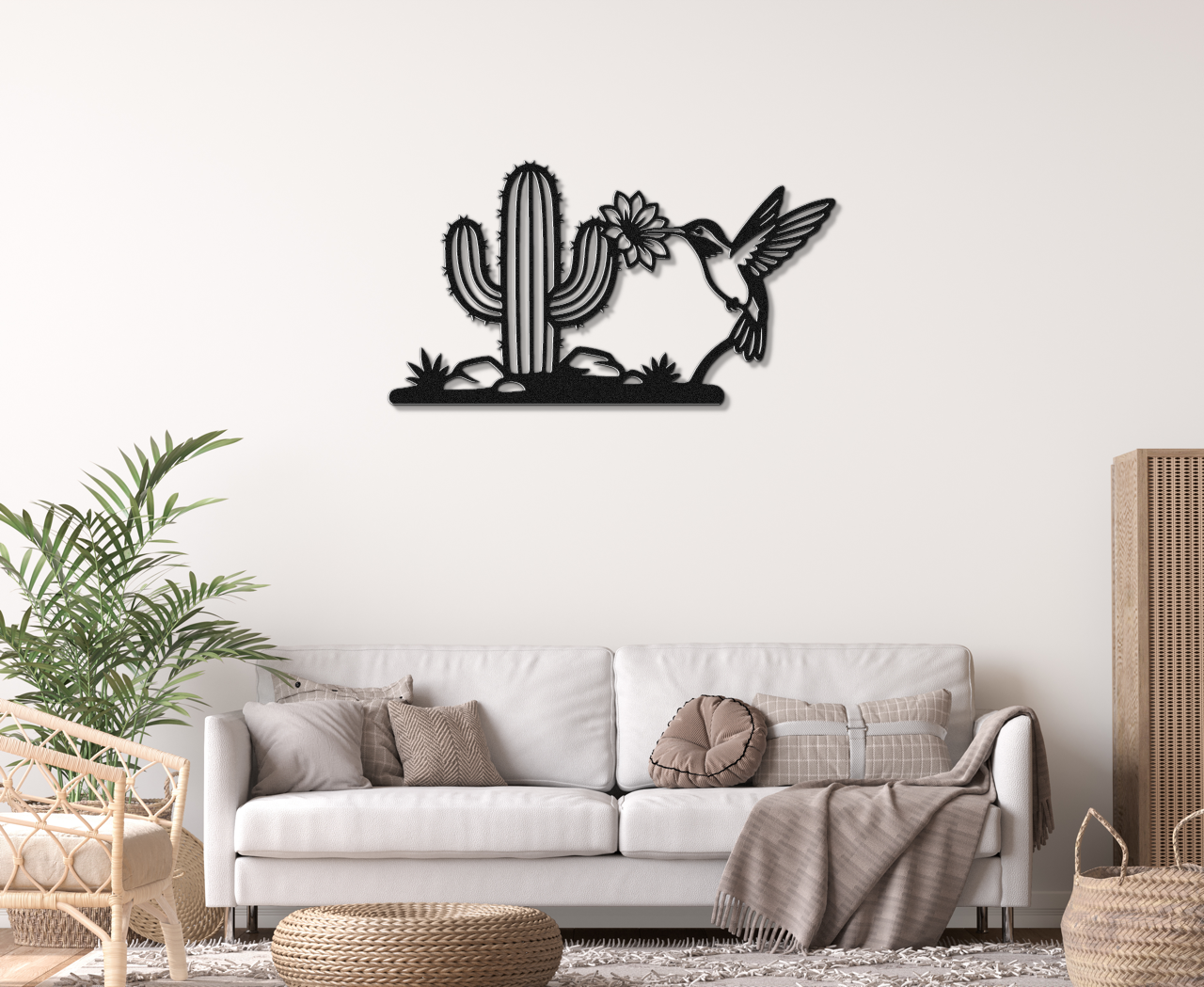 Hummingbird and Saguaro Metal Wall Art