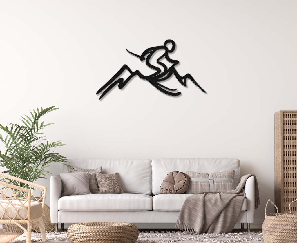 Skier and Mountain Metal Wall Art