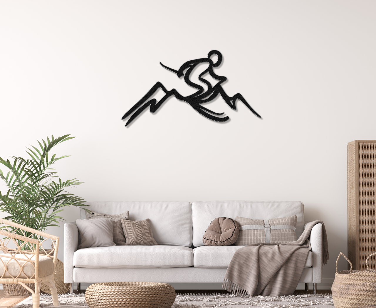 Skier and Mountain Metal Wall Art
