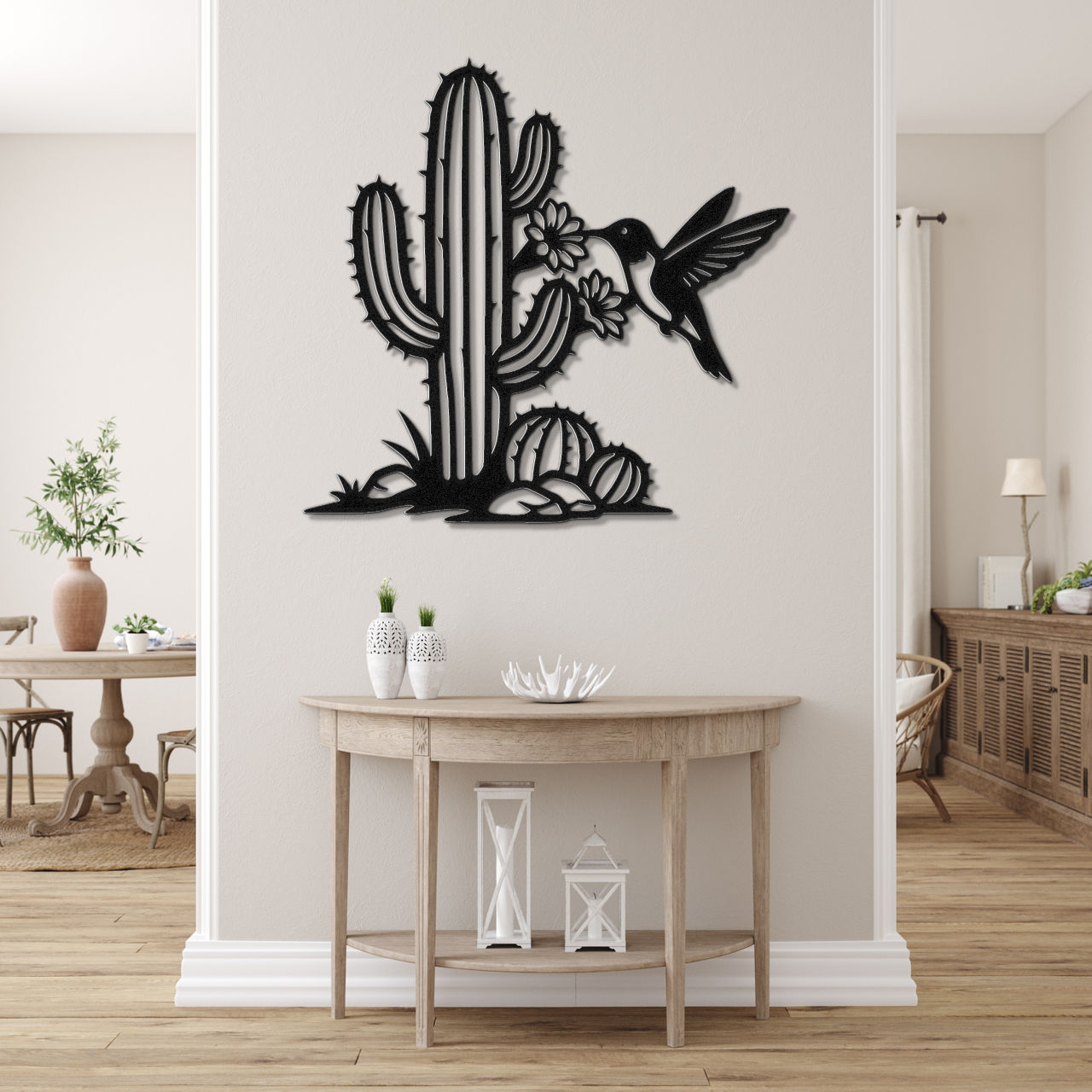 Hummingbird and Cactus Metal Wall Art