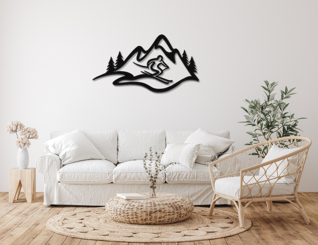 Skier and Mountain Metal Wall Art