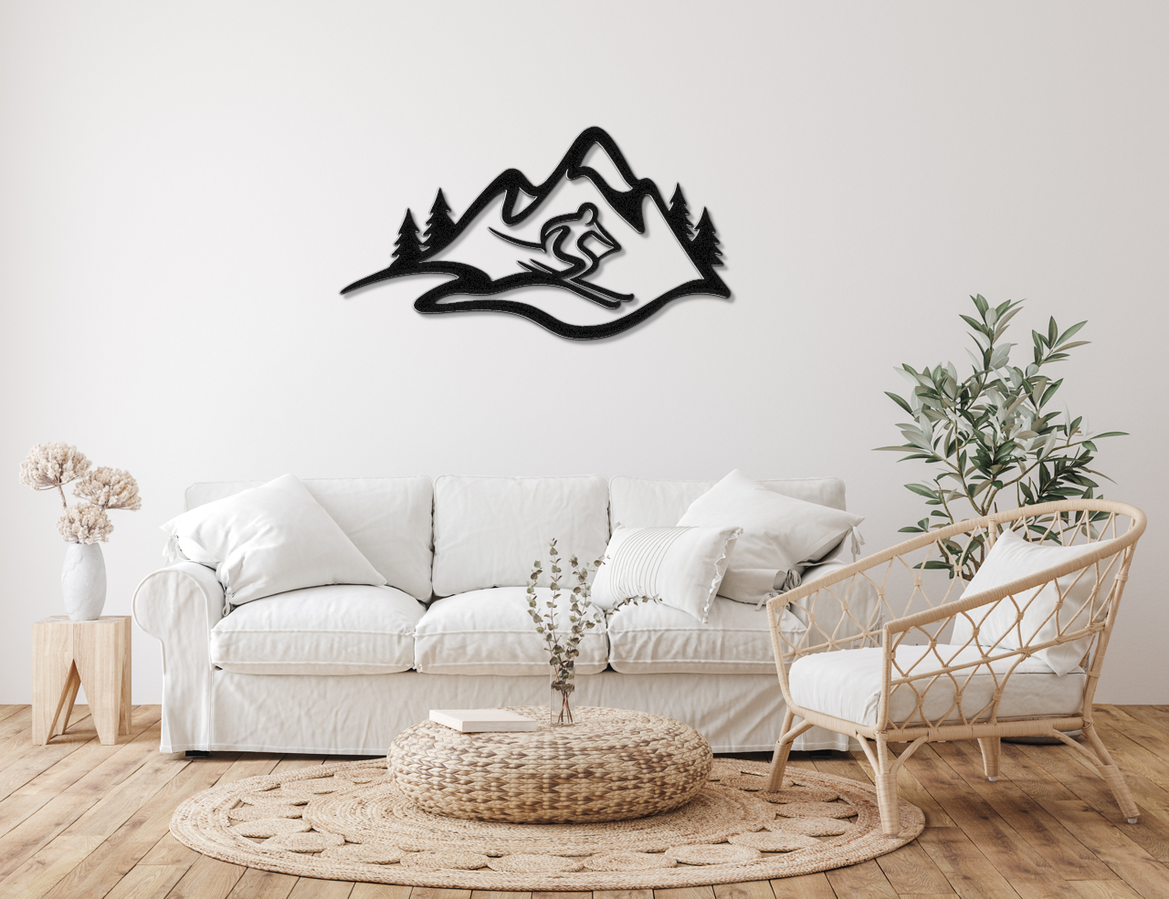 Skier and Mountain Metal Wall Art