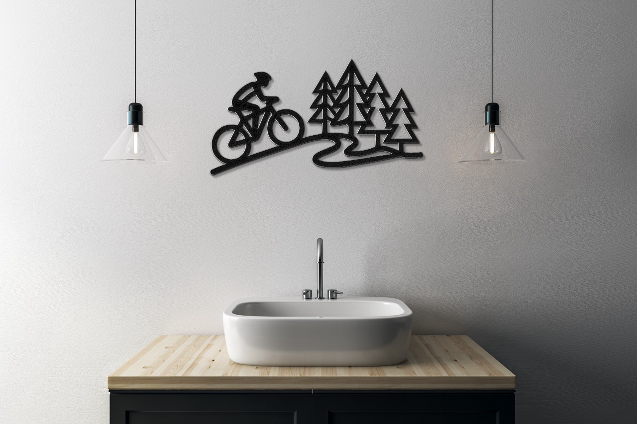 Cycling in the Pines Metal Wall Art