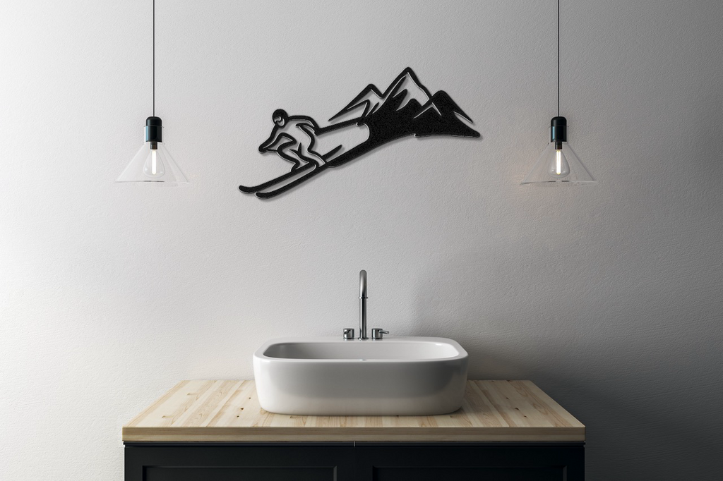 Skier and Mountain Metal Wall Art