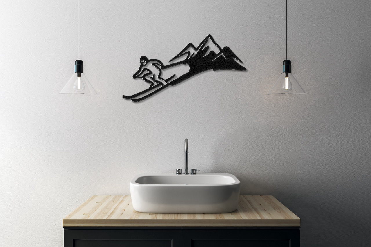 Skier and Mountain Metal Wall Art