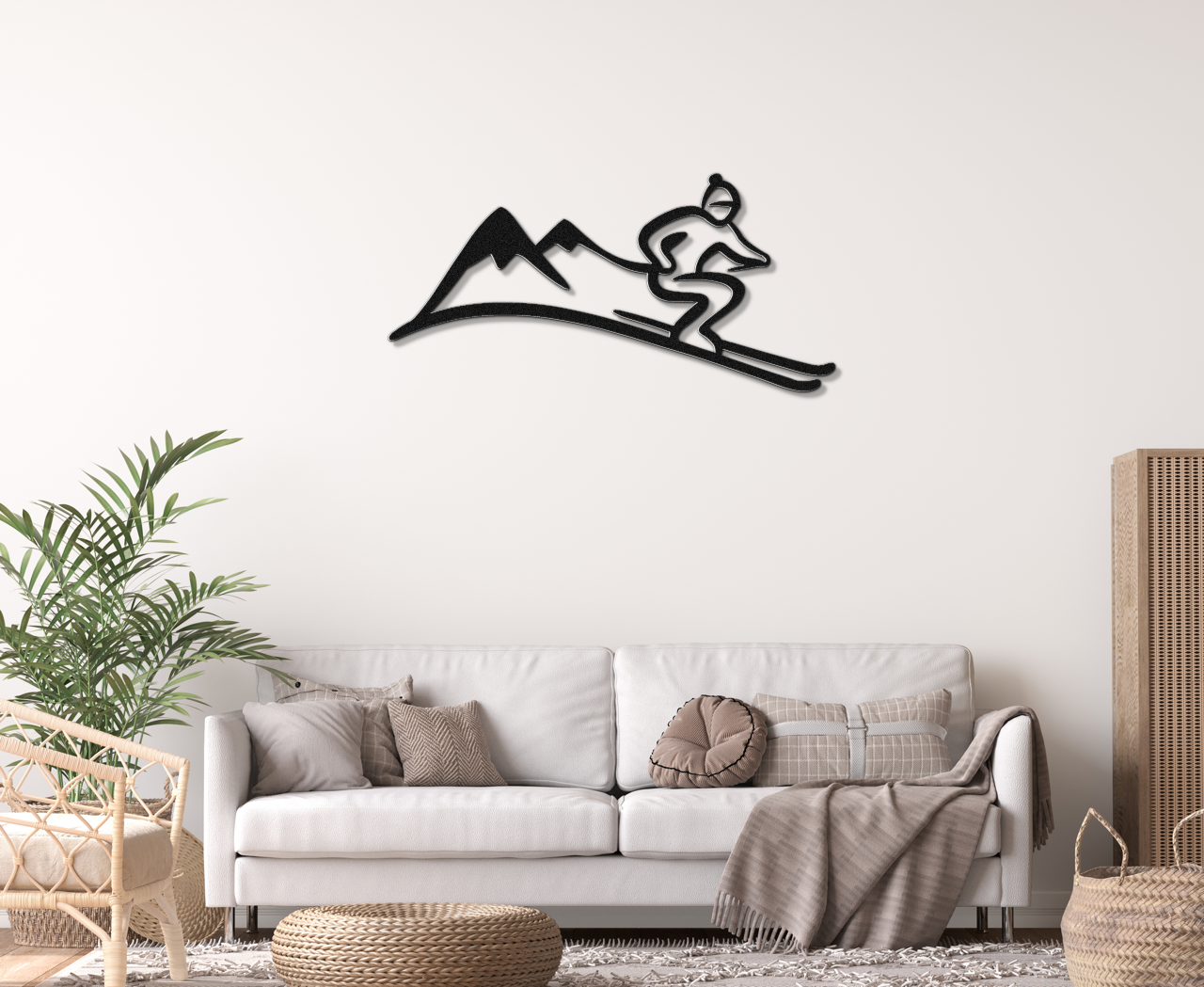 Skier and Mountain Metal Wall Art