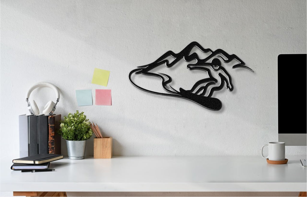 Snowboarder with Mountains Metal Wall Art