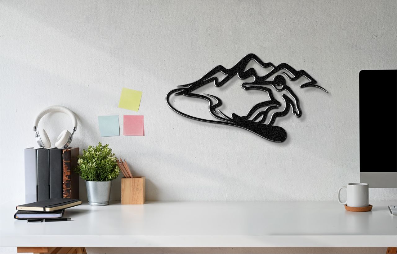 Snowboarder with Mountains Metal Wall Art