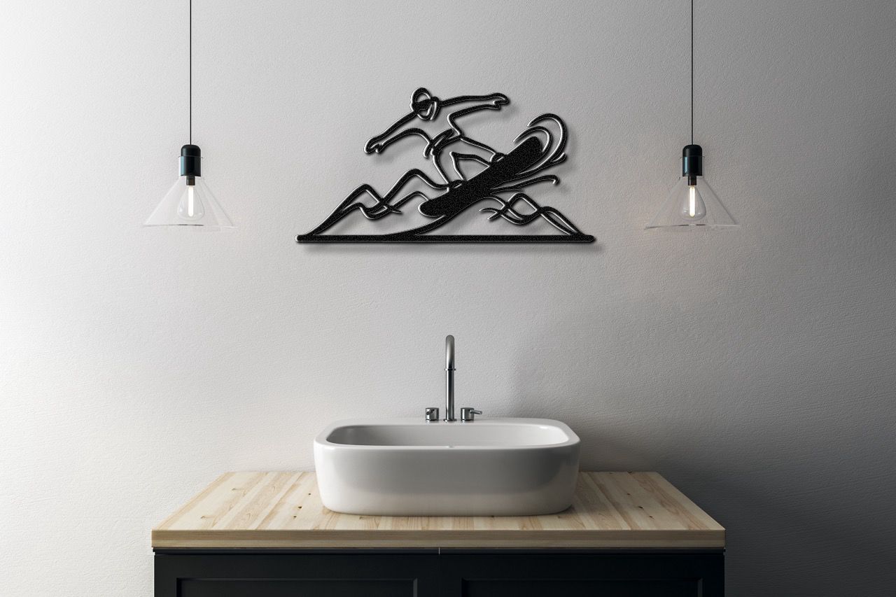 Snowboarder with Mountains Metal Wall Art