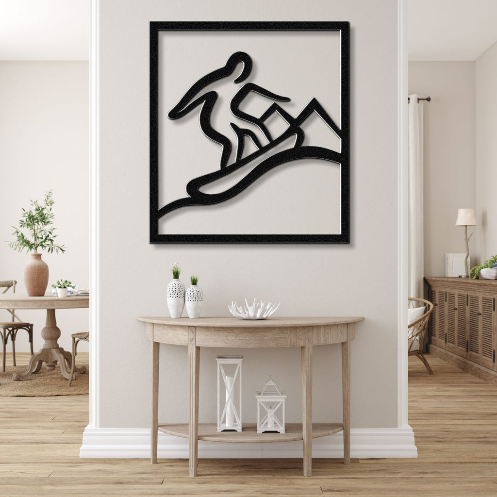 Snowboarder with Mountains Metal Wall Art