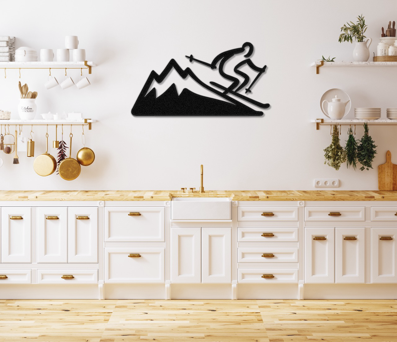 Skier and Mountain Metal Wall Art