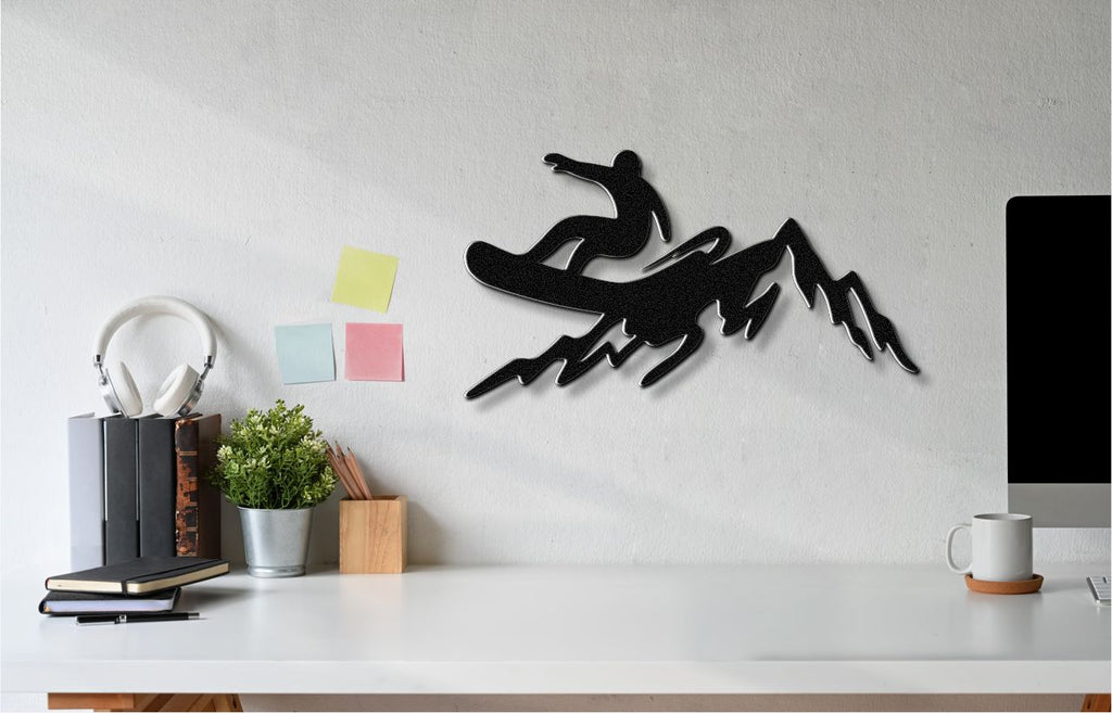 Snowboarder with Mountains Metal Wall Art