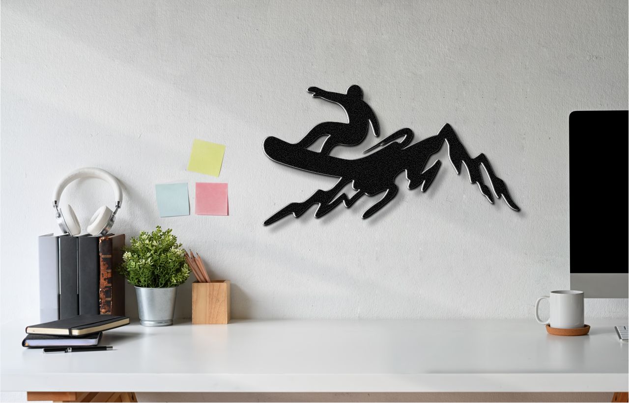 Snowboarder with Mountains Metal Wall Art