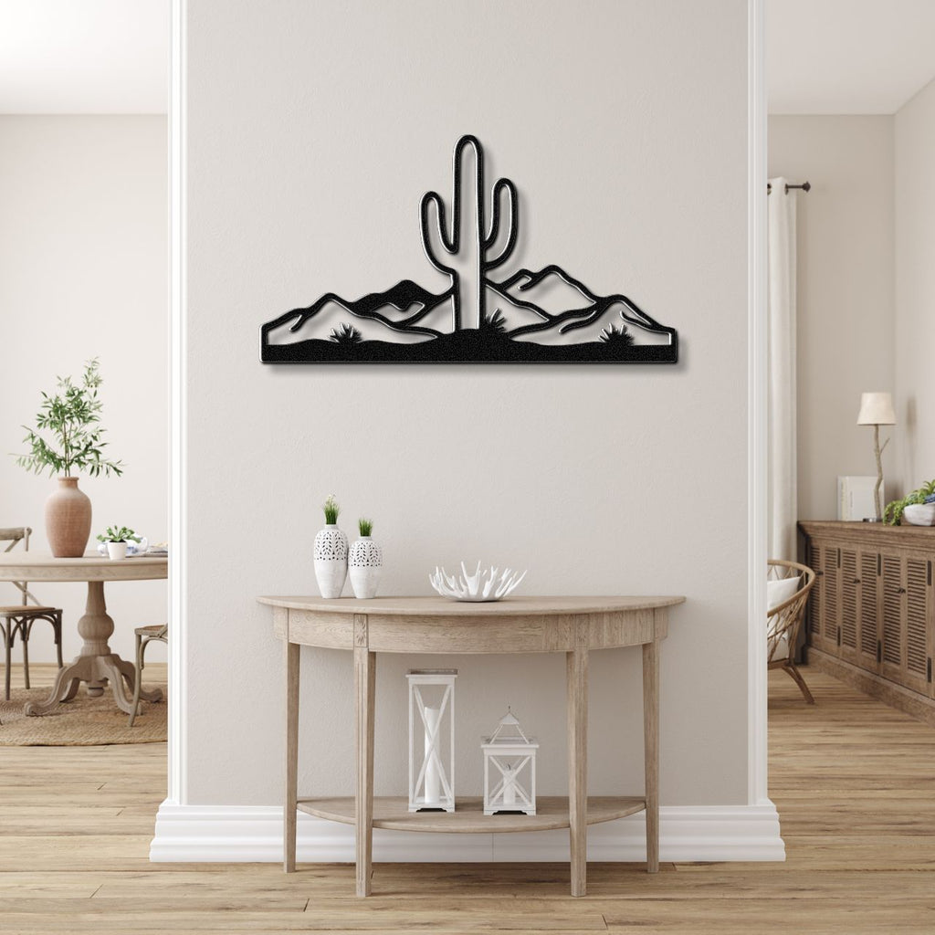 Saguaro Cactus with Mountains Metal Wall Art