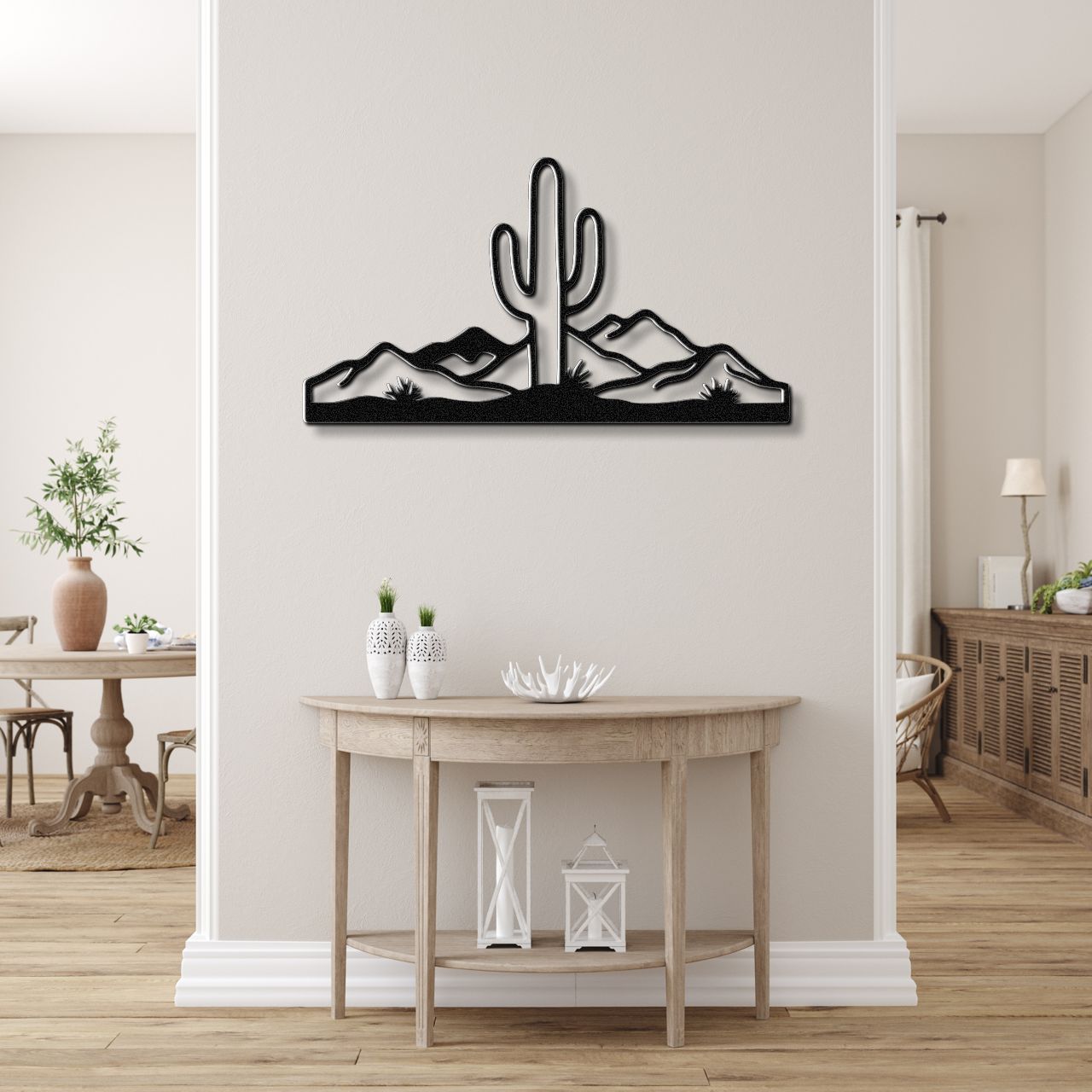 Saguaro Cactus with Mountains Metal Wall Art