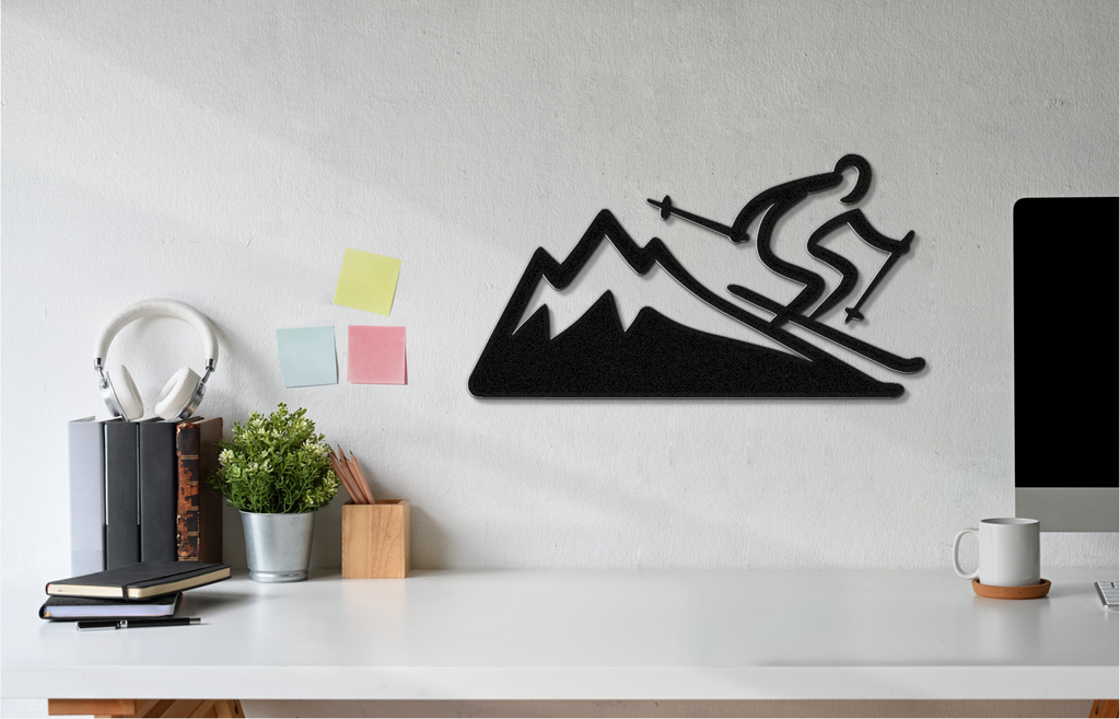 Skier and Mountain Metal Wall Art