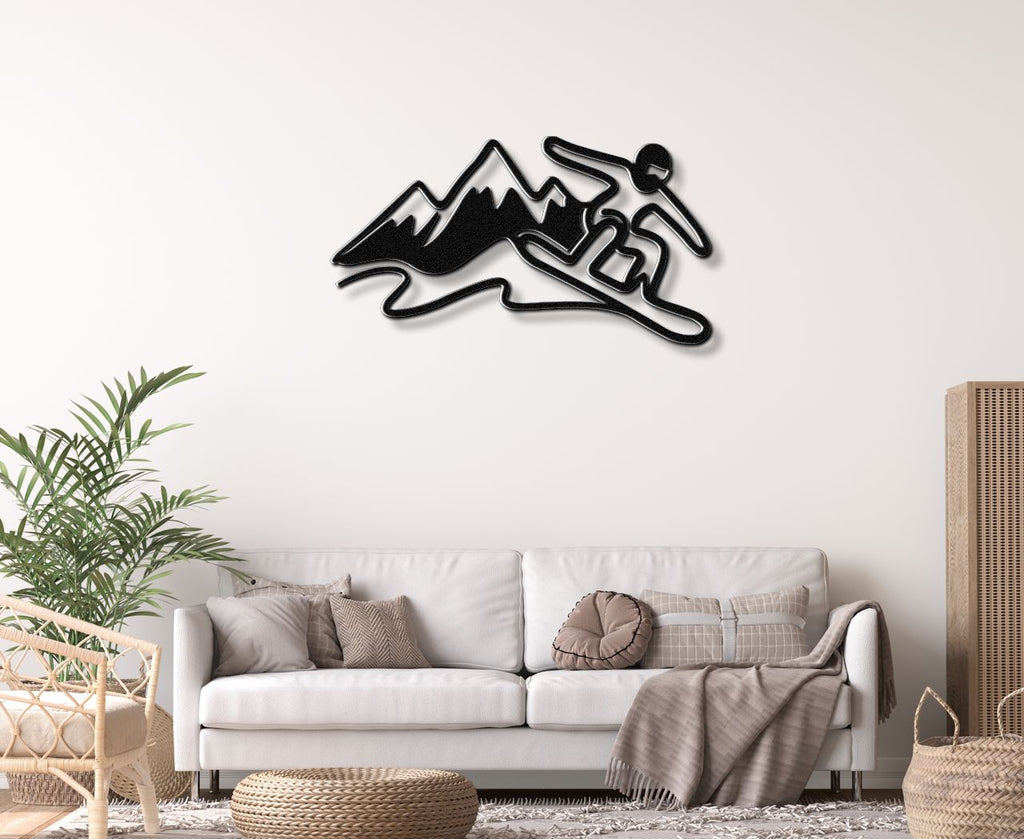 Snowboarder with Mountains Metal Wall Art