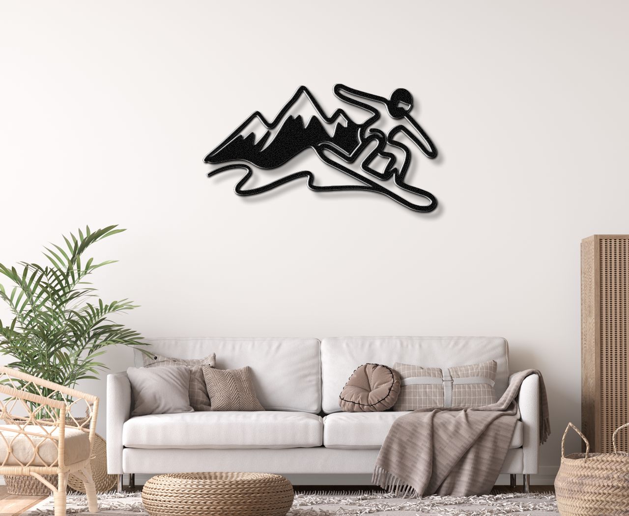 Snowboarder with Mountains Metal Wall Art