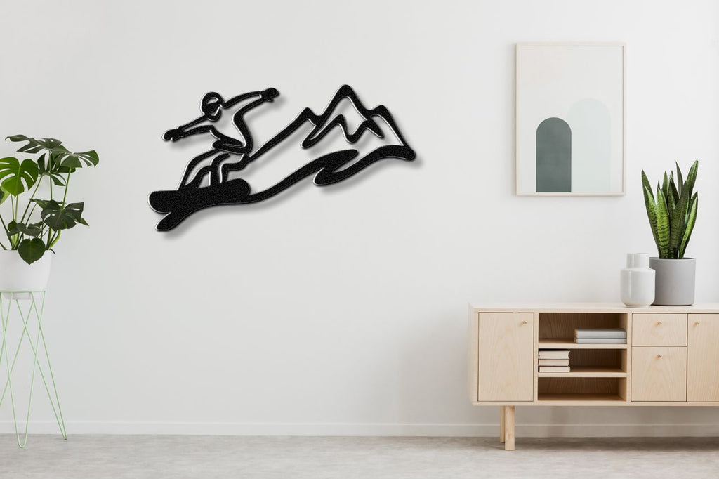 Snowboarder with Mountains Metal Wall Art