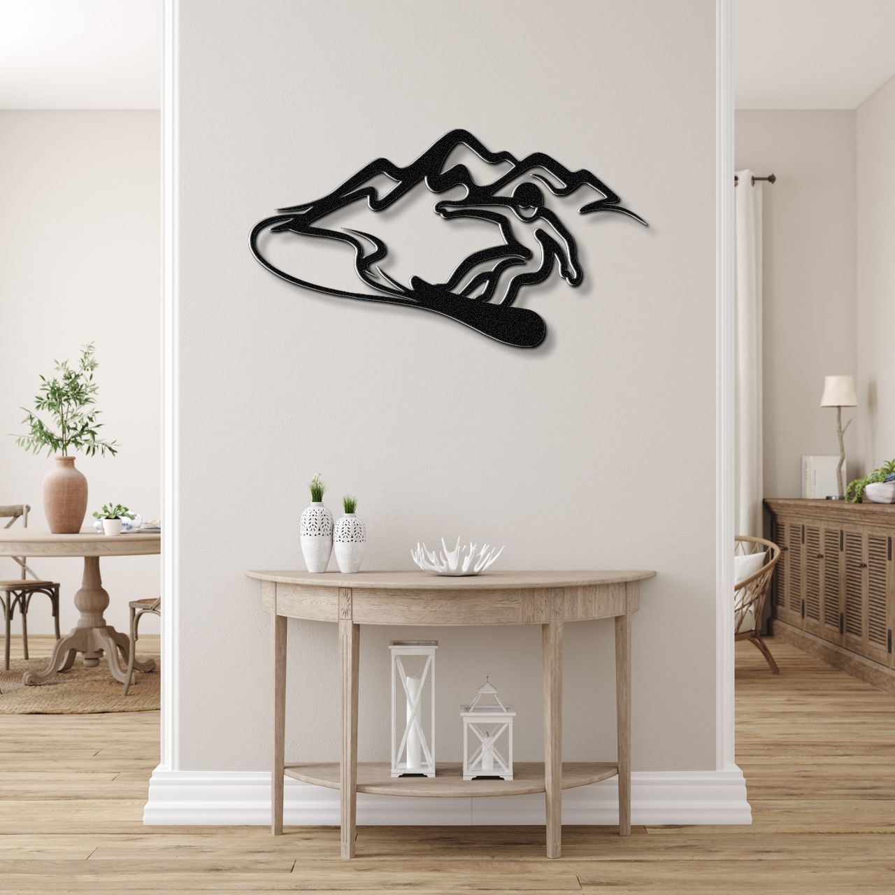 Snowboarder with Mountains Metal Wall Art