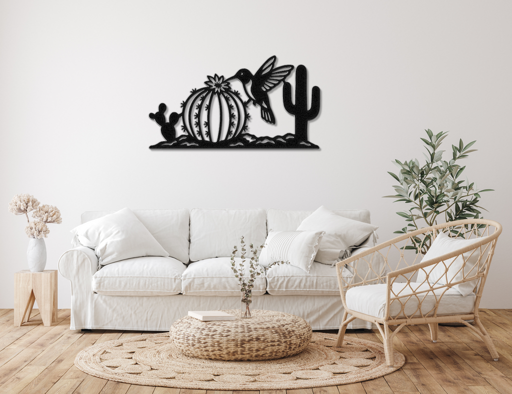 Hummingbird and Cactus Metal Wall Art