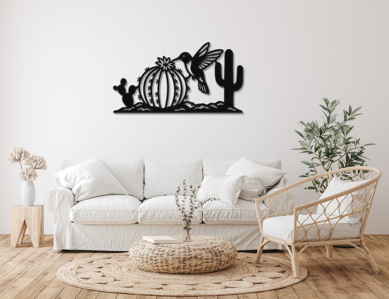 Hummingbird and Cactus Metal Wall Art