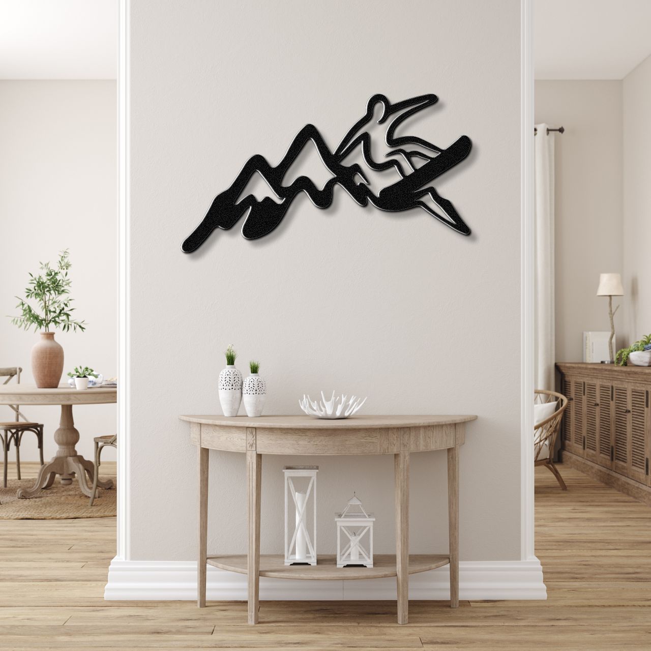 Snowboarder with Mountains Metal Wall Art