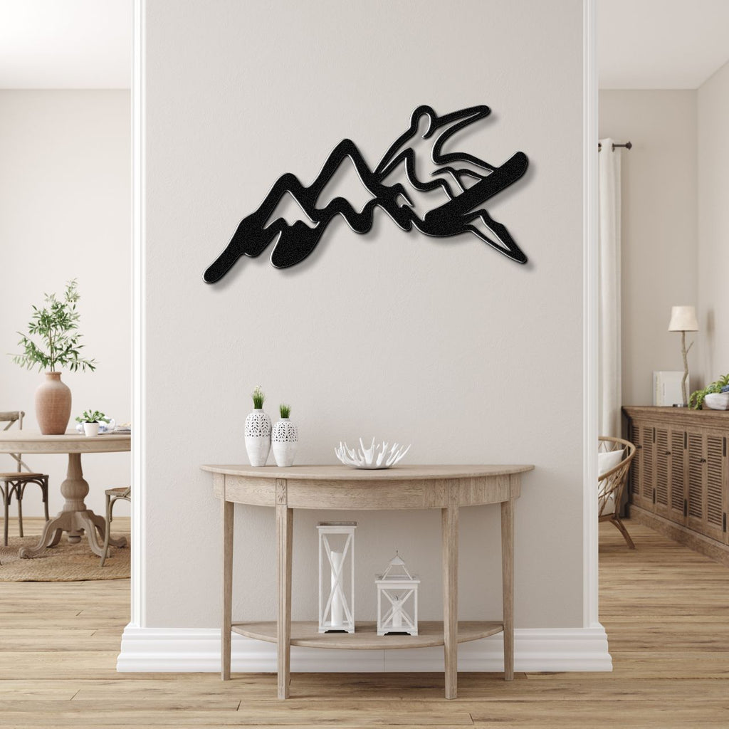 Snowboarder with Mountains Metal Wall Art